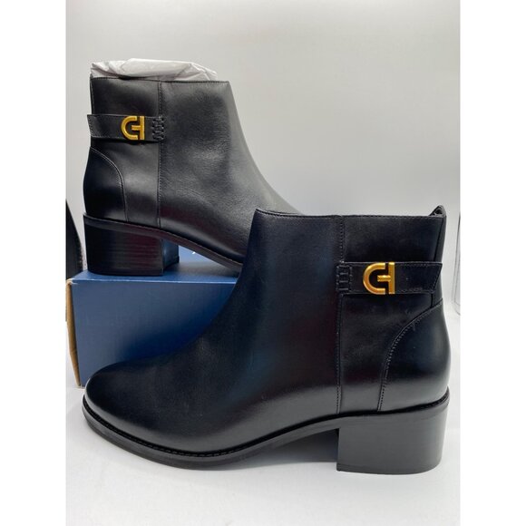 Cole Haan Women's Black Almond Toe Holis Side Buckle Booties Shoes Size 11M NIB - Picture 1 of 5